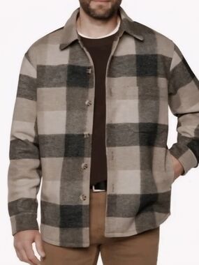 Banana Republic Gray & Tan Plaid Shirt Jacket